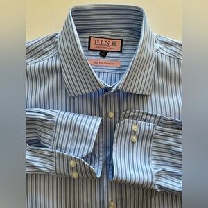 Thomas Pink - All cotton blue striped dress shirt Size 16.5”neck (slim fit)